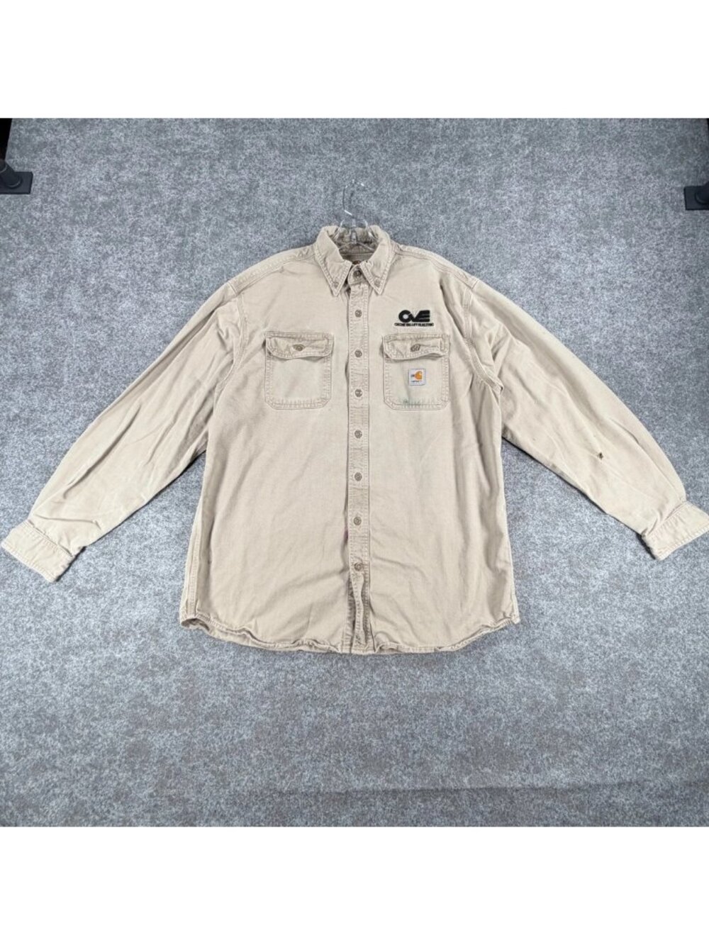 Carhartt FR Button Down Shirt Mens L Khaki Workwear Flap Pocket Flame-Resistant